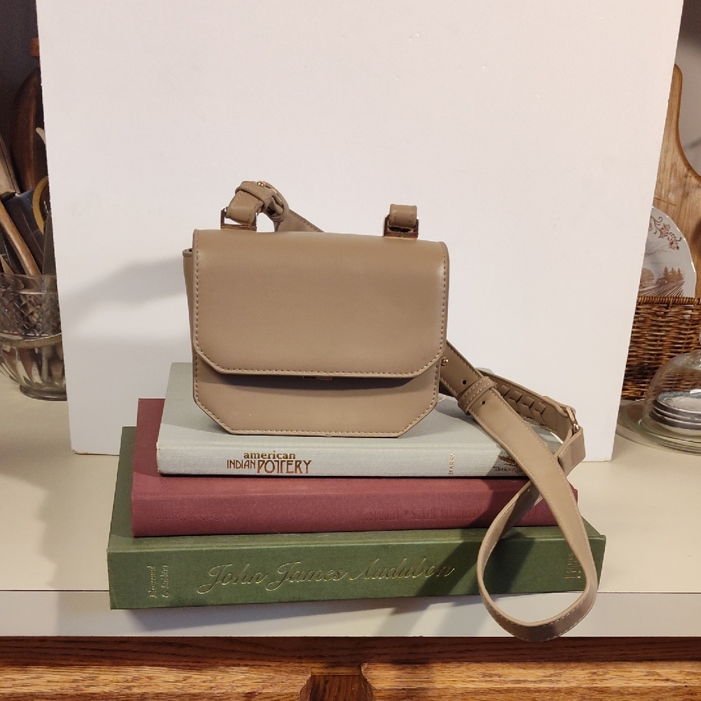 Tan Mini Crossbody Bag with Flap Closure